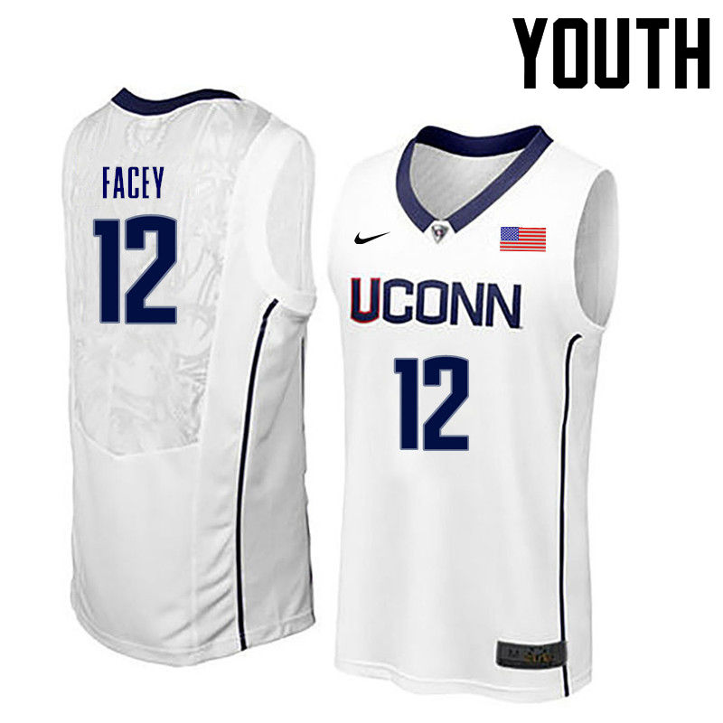 Youth Uconn Huskies #12 Kentan Facey College Basketball Jerseys-White